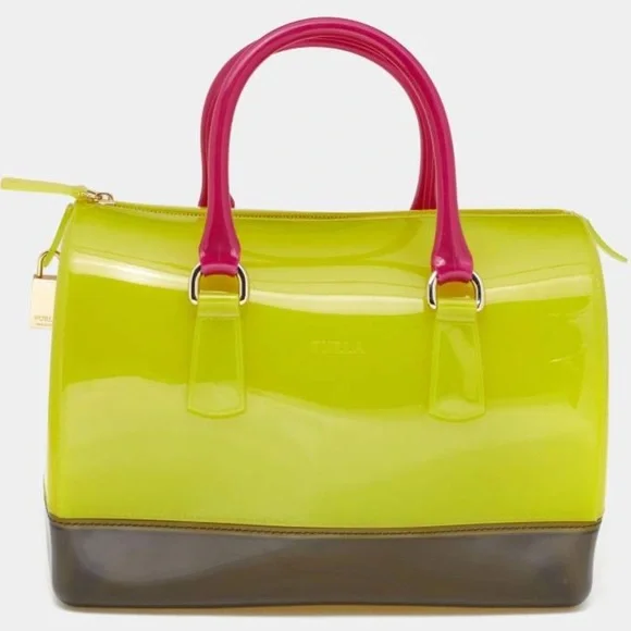 Furla Candy Bag Neon Multicolor Jelly Satchel Rubber Rare Padlock Italy - Picture 14 of 14